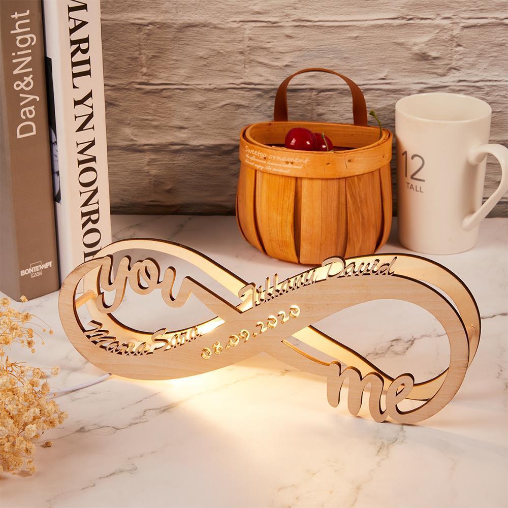 Custom Name Sign Lamp Engraved Wood Nightlight Personalised Name Light Infinity Gift for Mom