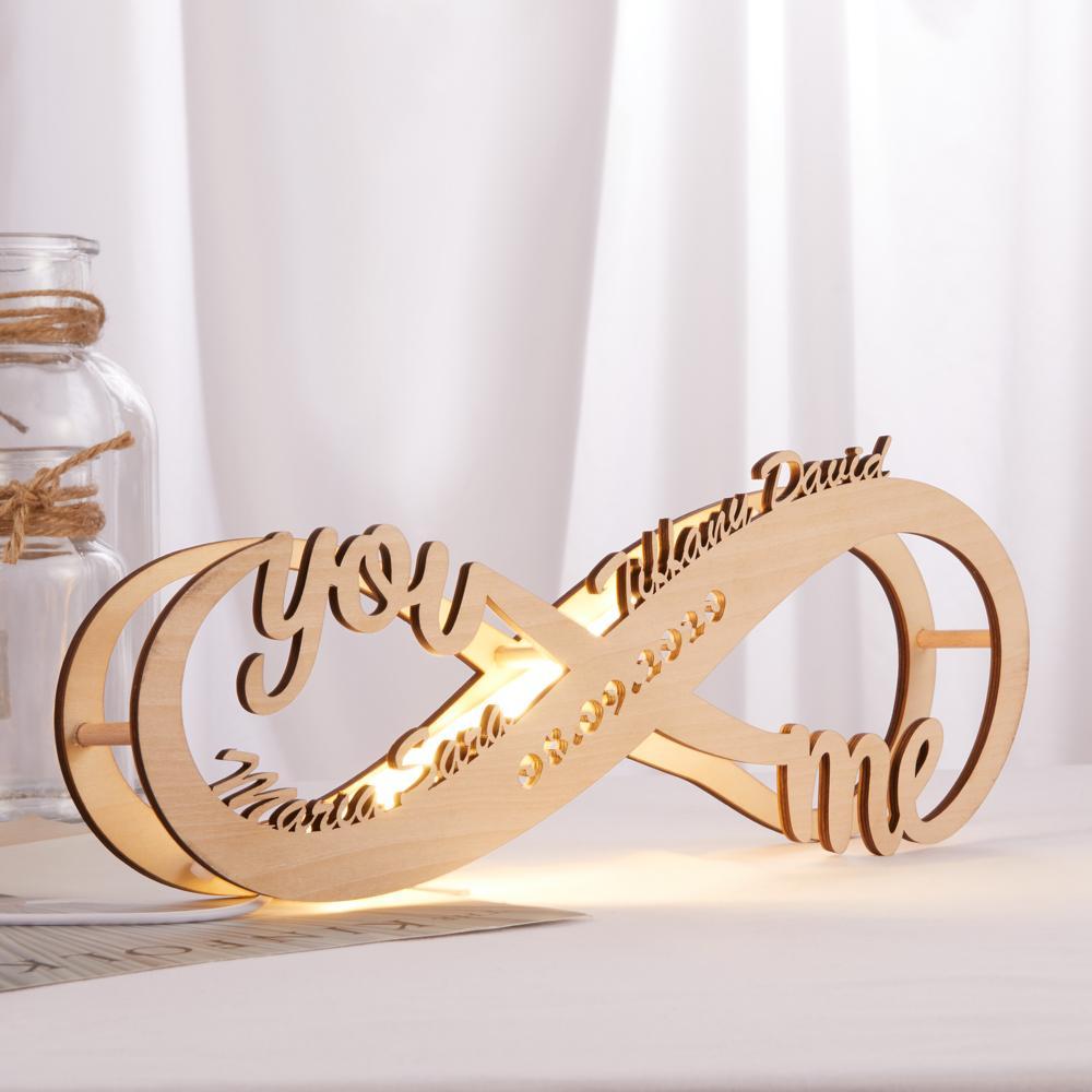 Custom Name Sign Lamp Engraved Wood Nightlight Personalised Name Light Infinity Gift for Mom