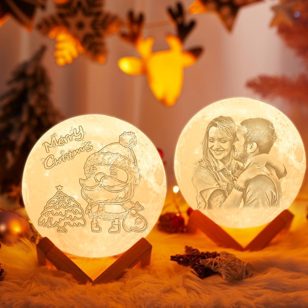 Personalised 3D Printed Photo Moon Lamp Santa Claus Pattern Moon Lamp Double-sided Pattern