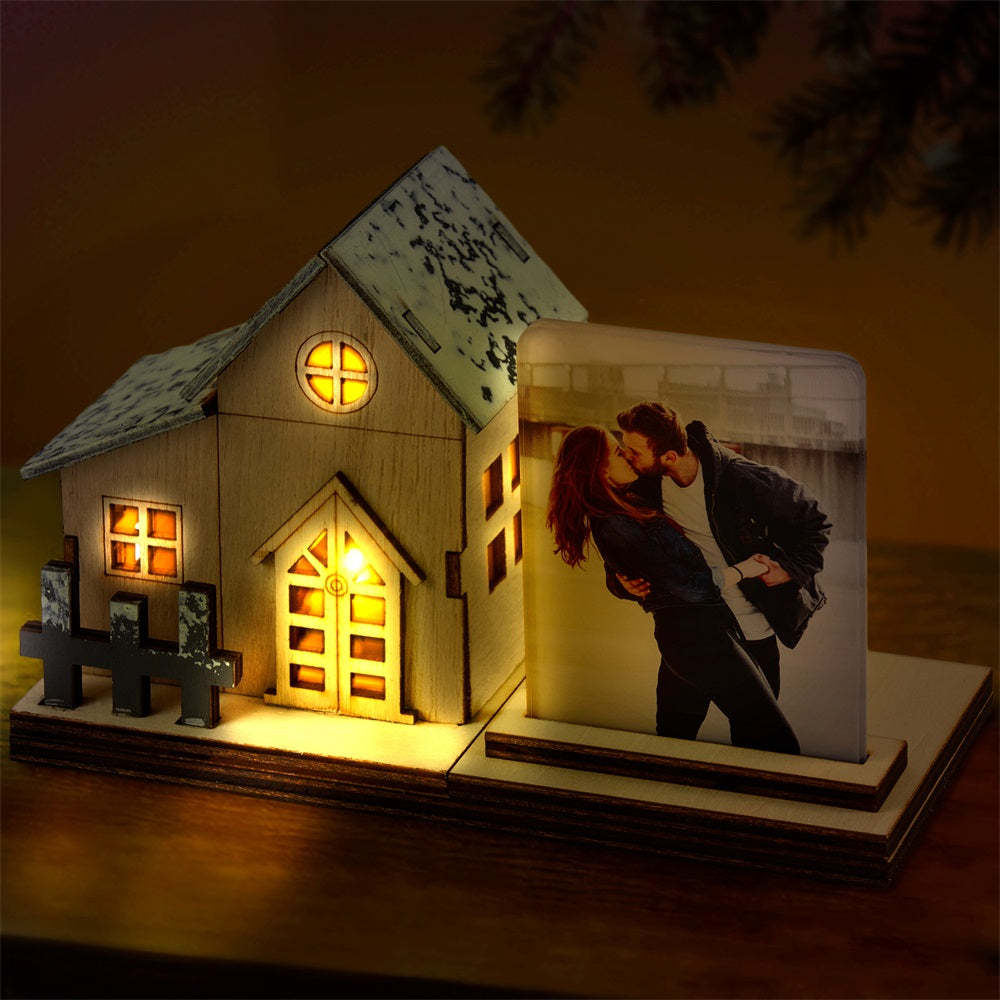 Custom Photo Mini Lighted House Personalized Wooden Night Light Decor For Christmas Day - mymoonlampau