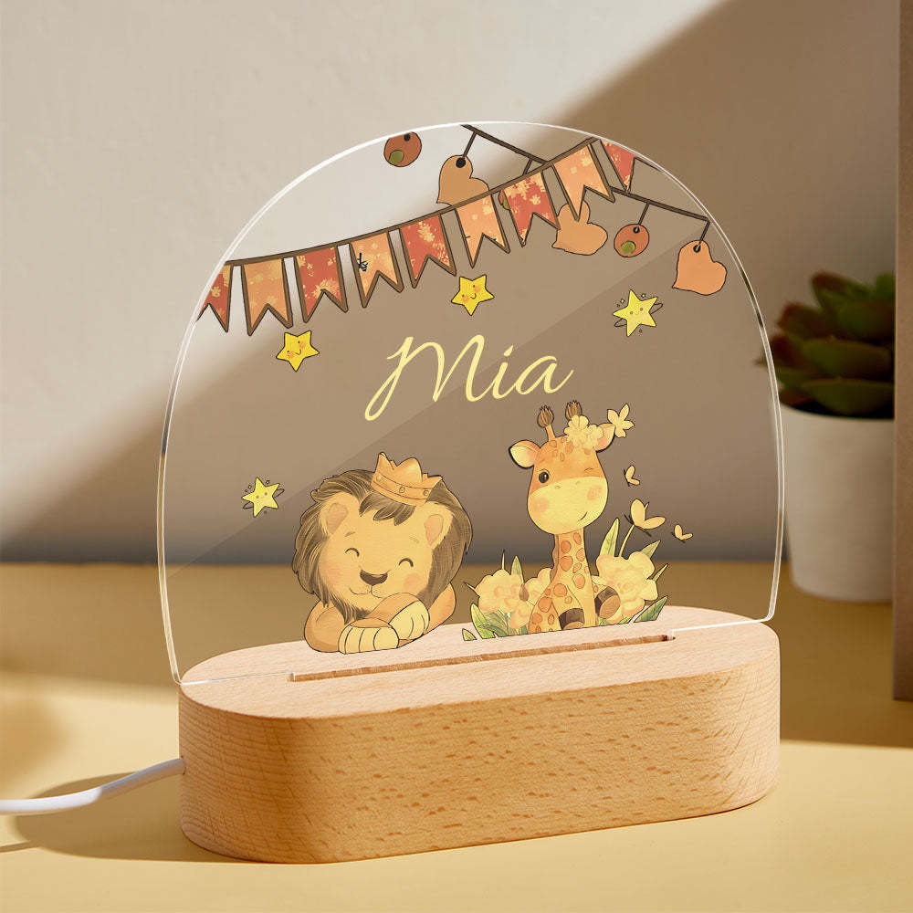 Custom Name King Lion And Giraffe Kids Bedside Lamp Personalised Kids Room Gift - mymoonlampau