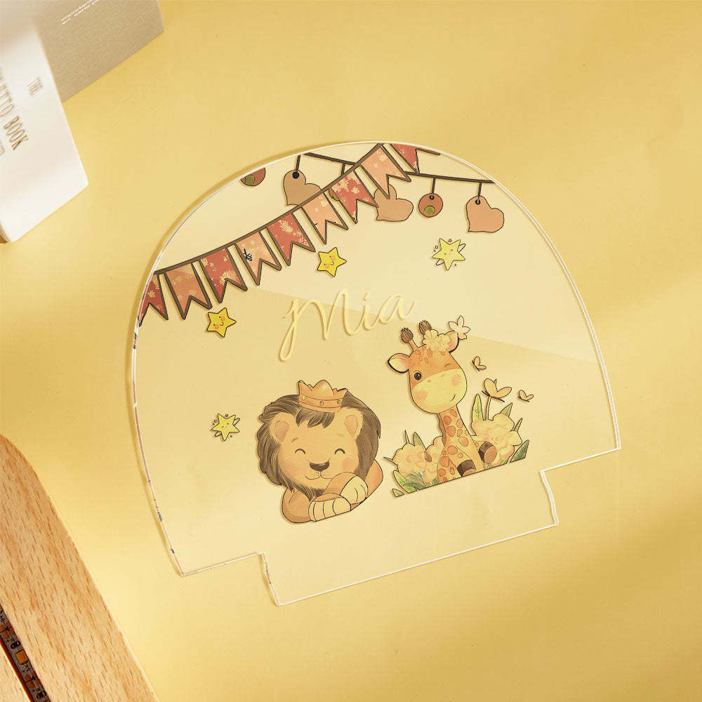 Custom Name King Lion And Giraffe Kids Bedside Lamp Personalised Kids Room Gift - mymoonlampau