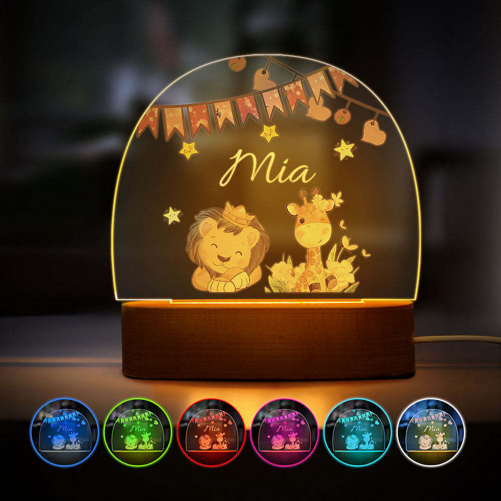 Custom Name King Lion And Giraffe Kids Bedside Lamp Personalised Kids Room Gift - mymoonlampau