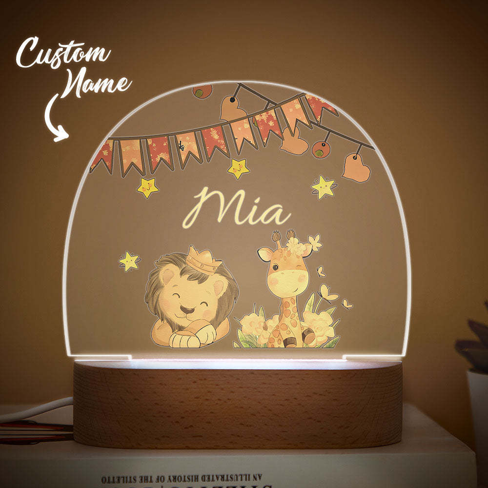 Custom Name King Lion And Giraffe Kids Bedside Lamp Personalised  Kids Room Gift - mymoonlampau