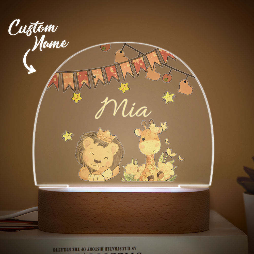 Custom Name King Lion And Giraffe Kids Bedside Lamp Personalised Kids Room Gift - mymoonlampau