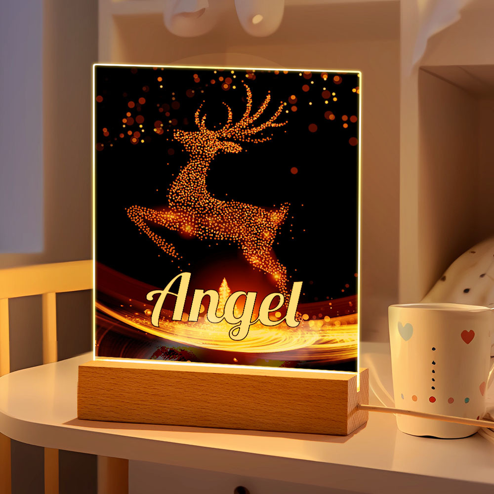 Christmas Gifts Custom Christmas Elk Night Light with Photo Personalized Night Lamp With Text - mymoonlampau