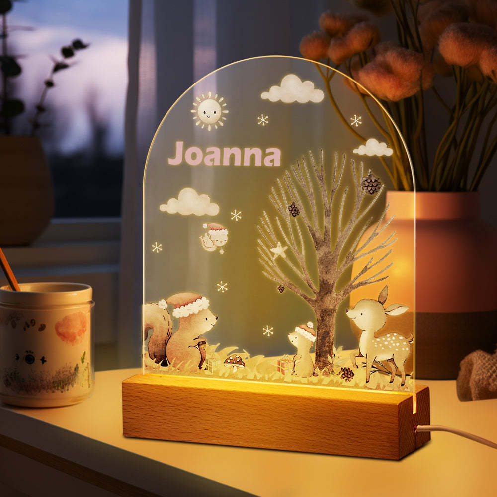 Personalized name children's night light customized Christmas squirrel seven-color night light - mymoonlampau