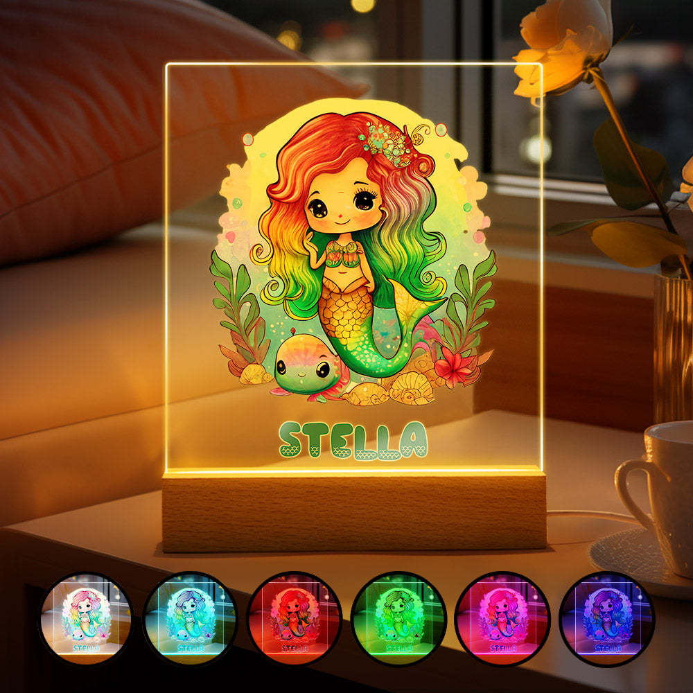 Colorful Mermaid Magical Princess Girls Room Decor Name Night Light LED Personalized Seven Color Options Gift - mymoonlampau