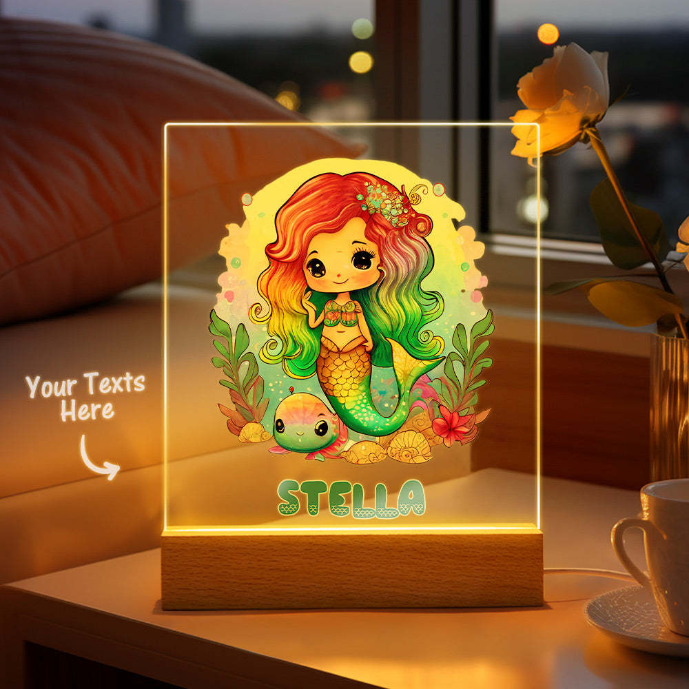 Colorful Mermaid Magical Princess Girls Room Decor Name Night Light LED Personalized Seven Color Options Gift - mymoonlampau