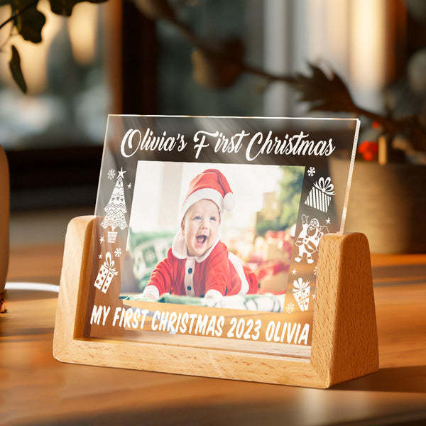Custom Photo Lamp Baby's First Christmas Personalized Name Acrylic Light - mymoonlampau