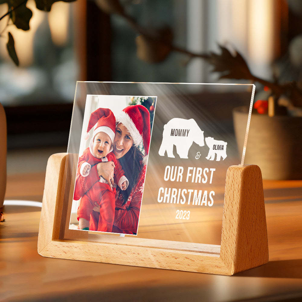 Custom Photo Mom and Baby's First Christmas Personalized Name Acrylic Light Lamp - mymoonlampau