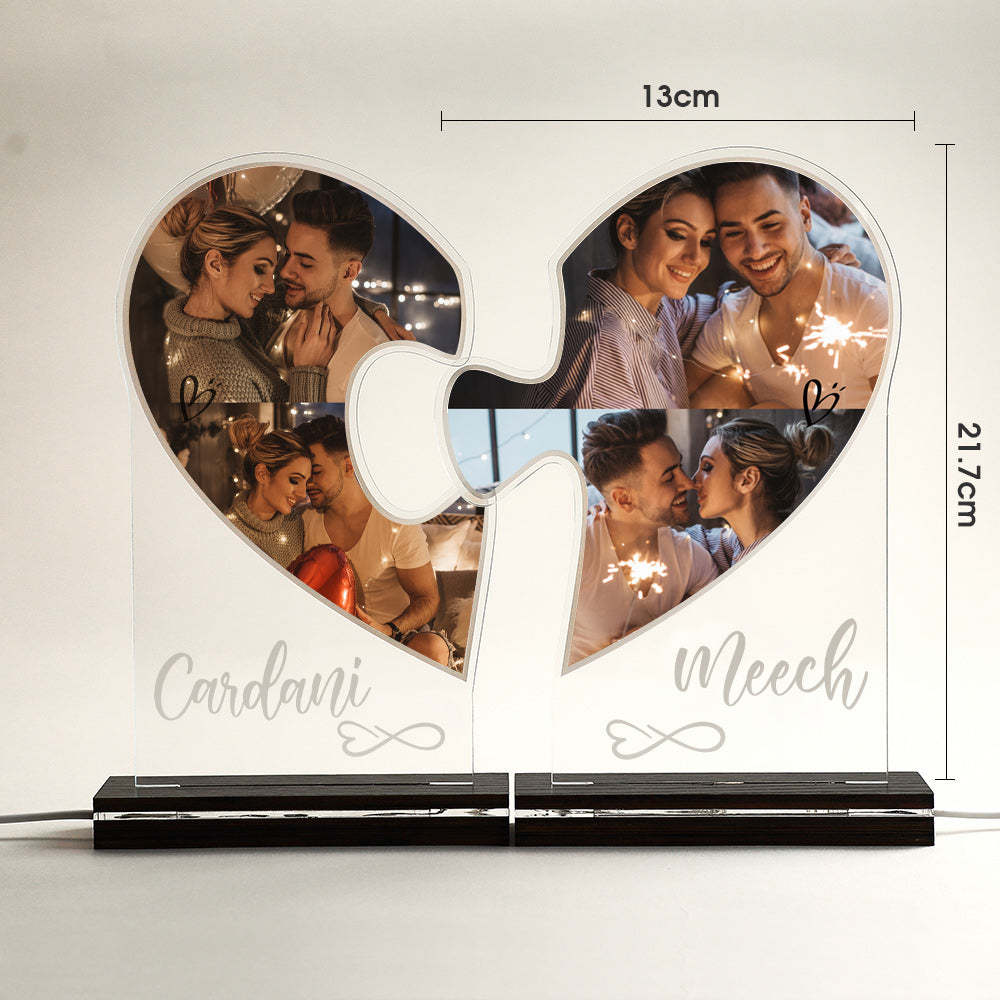 Personalised Photo Heart Puzzle Night Light Custom Pictures Lamp For Living Room - mymoonlampau