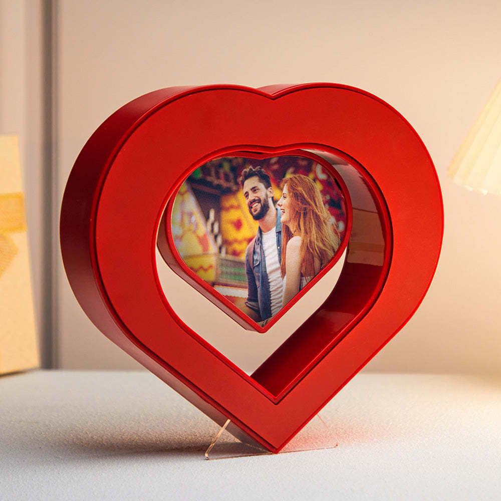Custom Heart-shaped Photo Magnetic Lamp Rotating Picture Frame Creative Gift For Women - mymoonlampau
