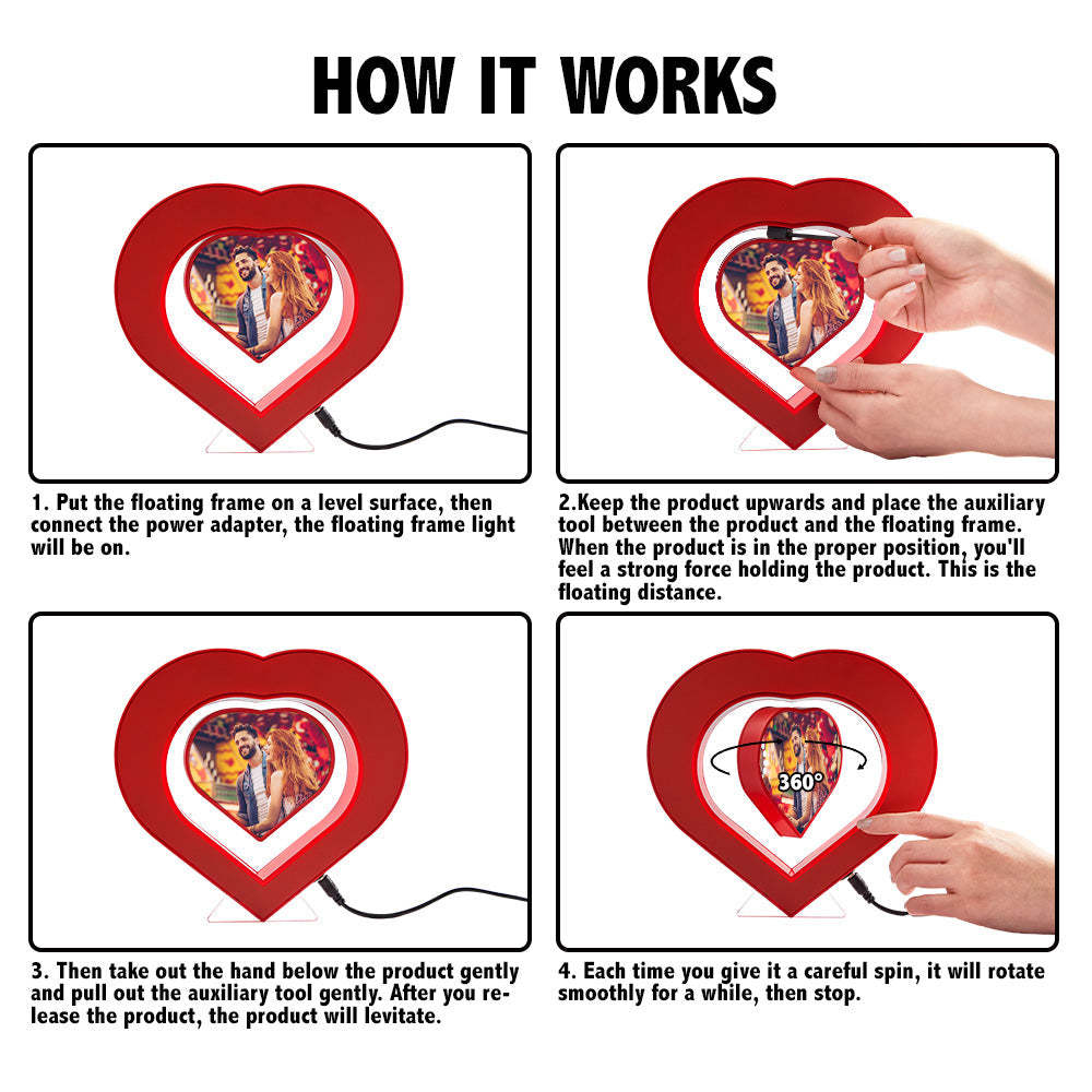 Custom Heart-shaped Photo Magnetic Lamp Rotating Picture Frame Creative Gift For Women - mymoonlampau