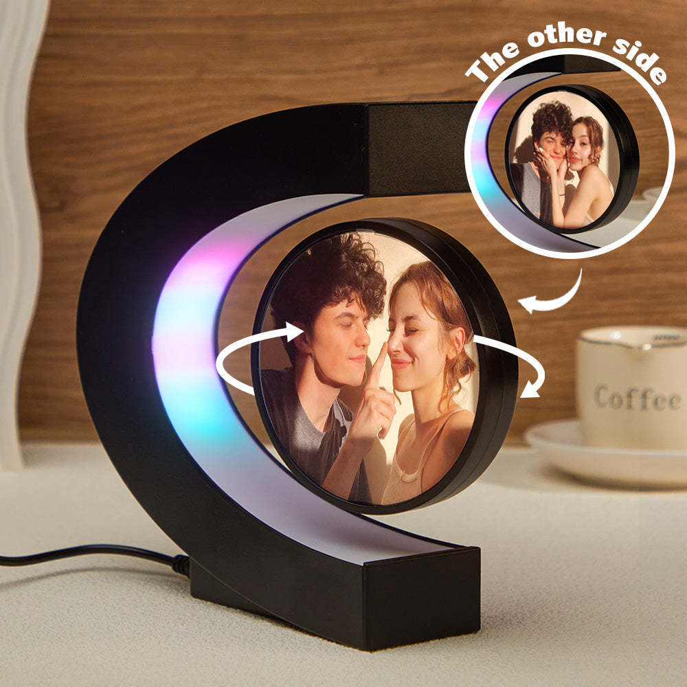 Custom Photo Magnetic Lamp Rotating Picture C-shaped Frame Memorial Gift For Men - mymoonlampau