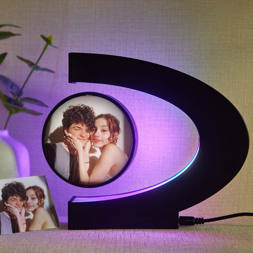 Custom Photo Magnetic Lamp Rotating Picture C-shaped Frame Memorial Gift For Men - mymoonlampau