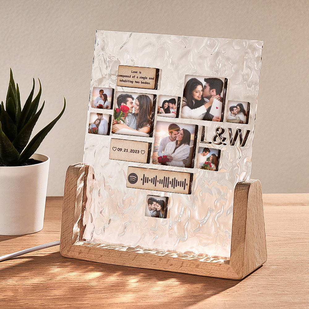 Custom Heart-Shaped Photo Frame Night Light Personalised Spotify Code Wooden Accessory Valentine's Day Gift for Couples - mymoonlampau