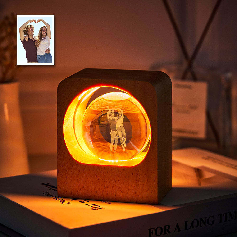 Custom Photo Crystal Ball Night Light Personalised Wooden Lamp Decor Memorial Gift - mymoonlampau