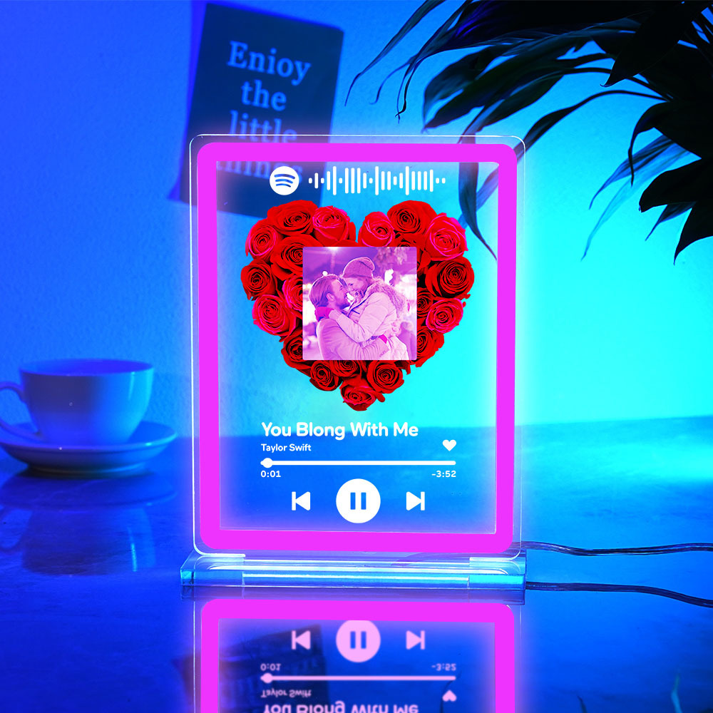Custom Photo Spotify Rose Flower Night Light Scannable Music Code Neon Sign Lamp Valentine's Day Gifts - mymoonlampau