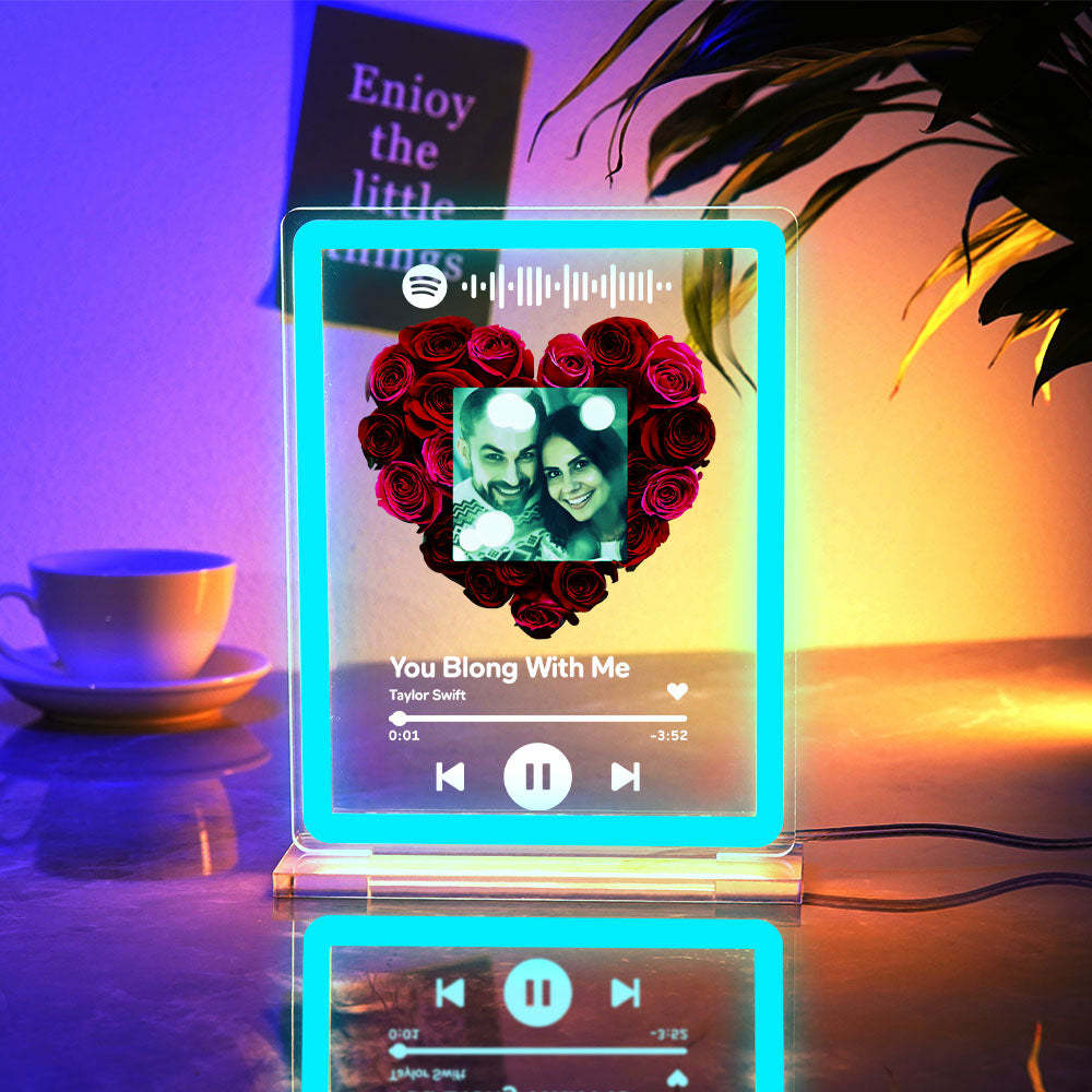 Custom Photo Spotify Rose Flower Night Light Scannable Music Code Neon Sign Lamp Valentine's Day Gifts - mymoonlampau