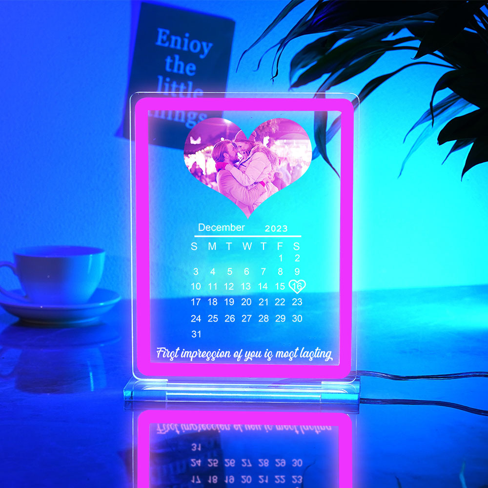 Personalised Heart Photo Calendar Night Light With Neon Sign Custom Date Lamp For Couples - mymoonlampau