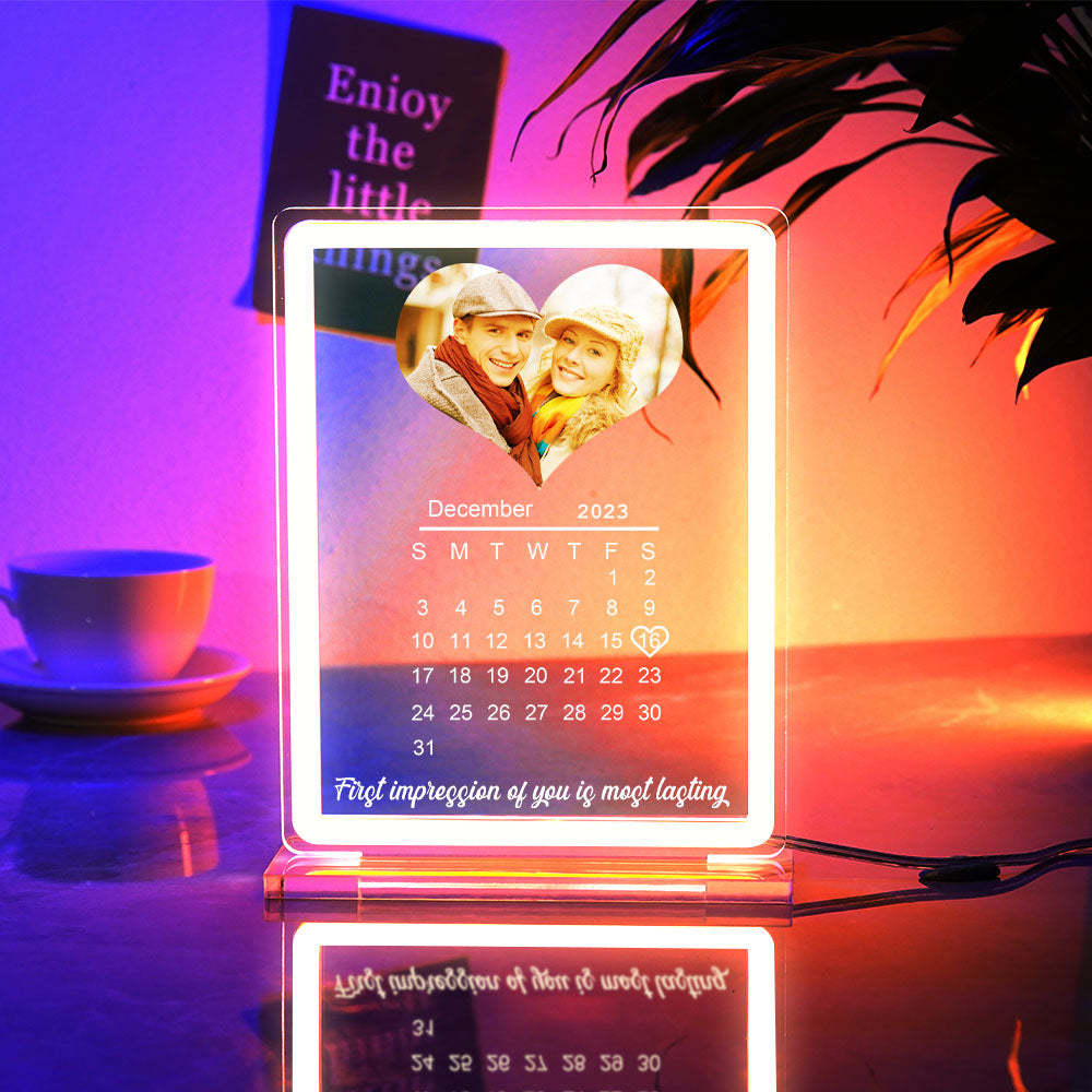 Personalised Heart Photo Calendar Night Light With Neon Sign Custom Date Lamp For Couples - mymoonlampau