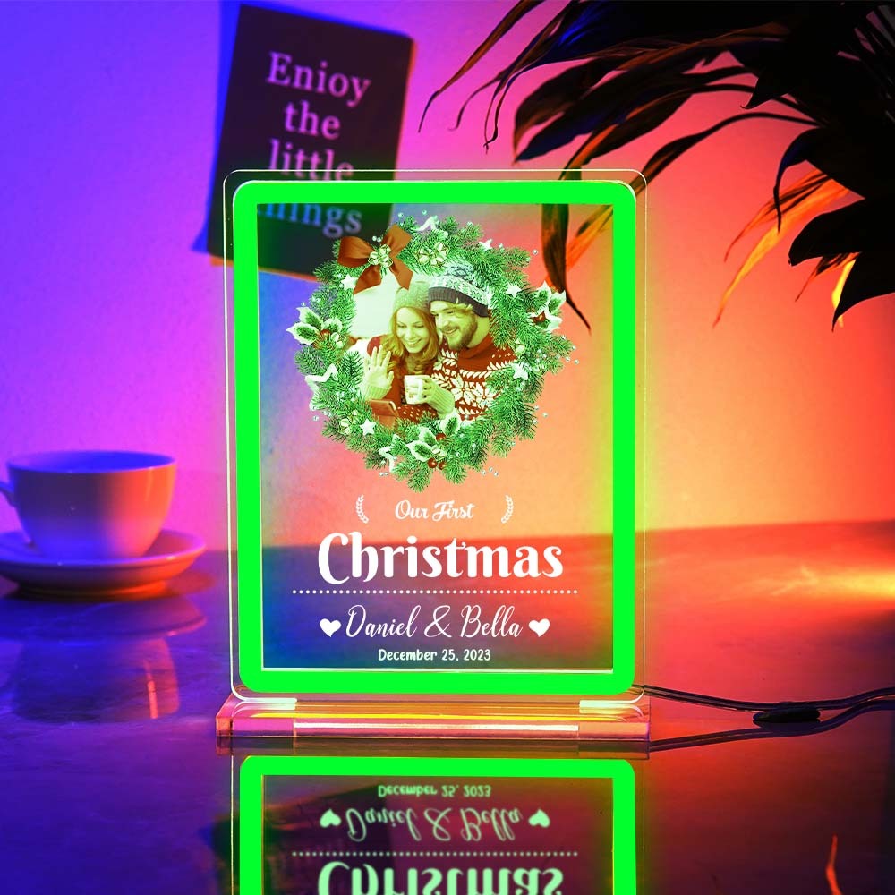 Personalised Photo Night Light With Neon Sign Our First Christmas Theme Lamp Christmas Gifts - mymoonlampau