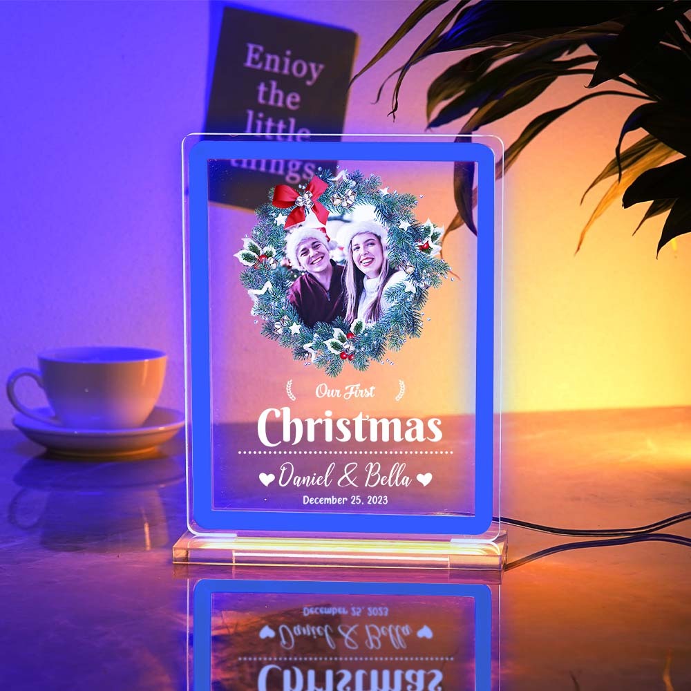 Personalised Photo Night Light With Neon Sign Our First Christmas Theme Lamp Christmas Gifts - mymoonlampau