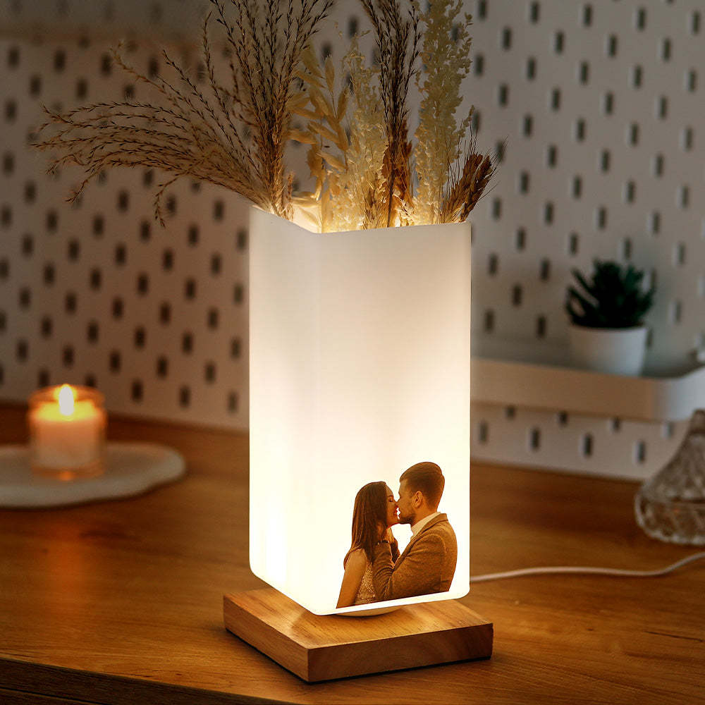 Custom Photo Vase Night Light Personalized Elegant Lamp Valentine's Day Gifts - mymoonlampau
