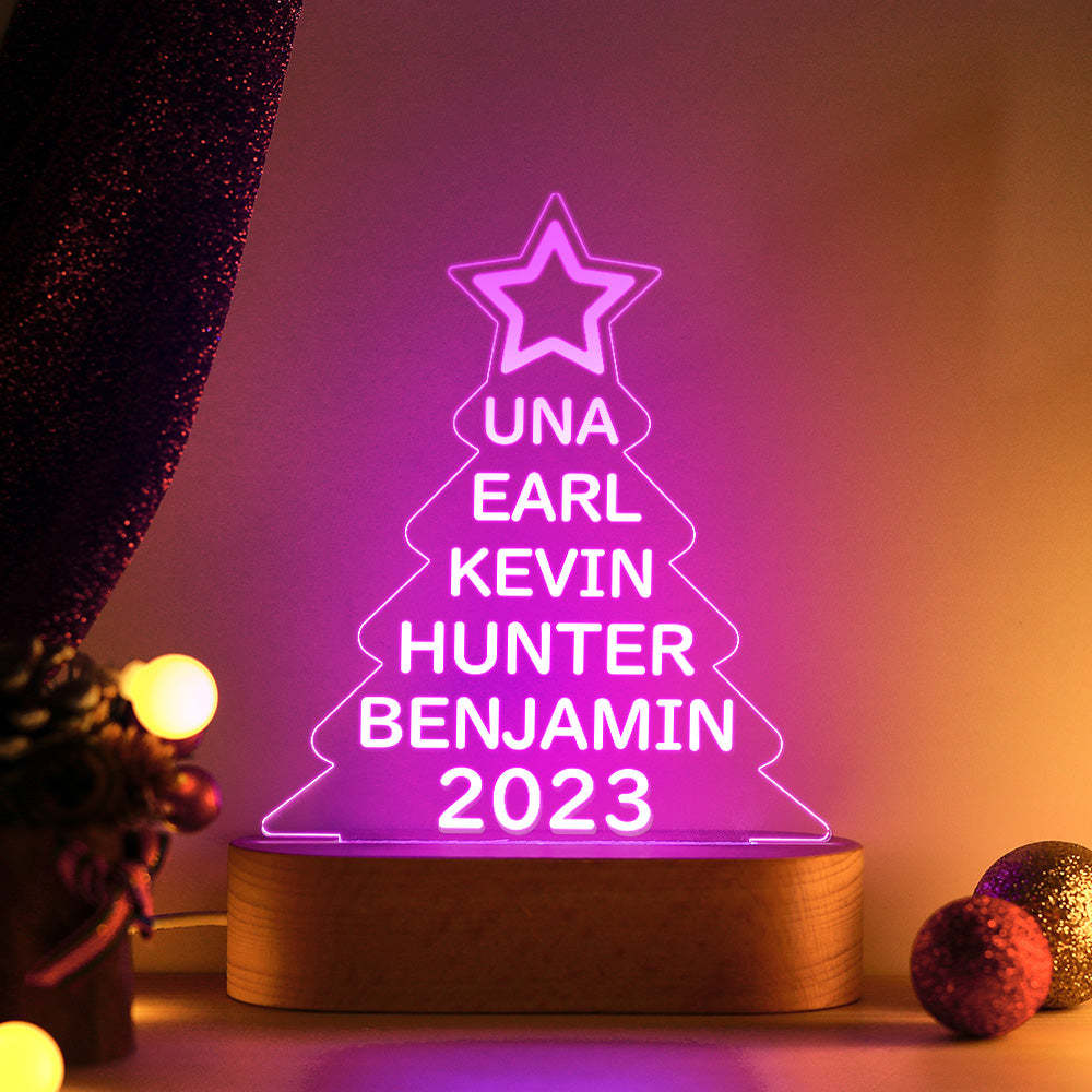 Custom Family Names Christmas Tree Night Light Colorful Acrylic Lamp Christmas Day Gifts - mymoonlampau