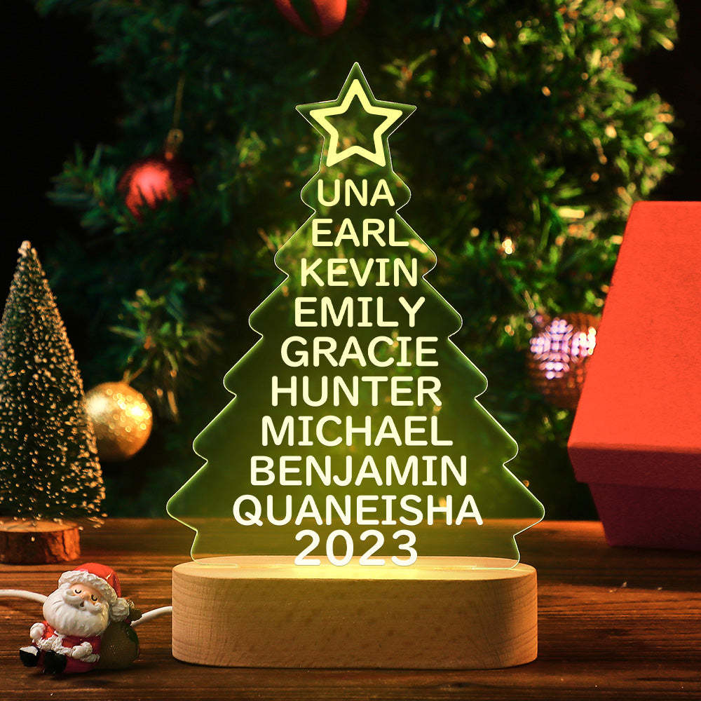 Custom Family Names Christmas Tree Night Light Colorful Acrylic Lamp Christmas Day Gifts - mymoonlampau