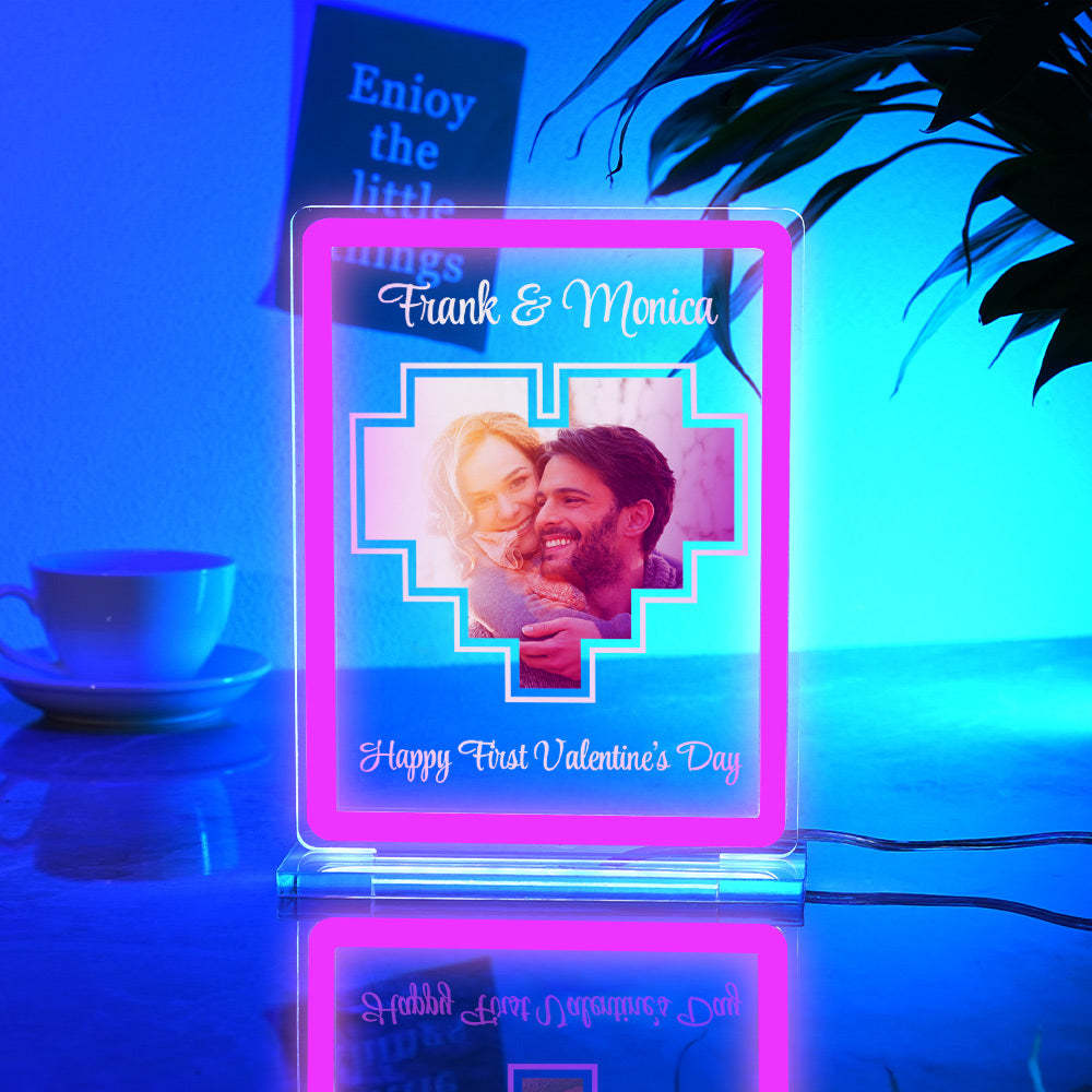 Personalized Acrylic Plaque Neon Night Light Dreamy Atmosphere With Your Photo and Name Gift For Girlfriend - mymoonlampau