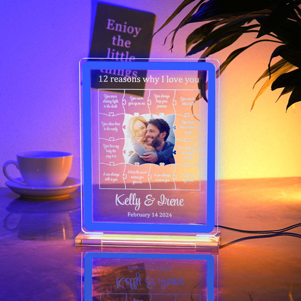 Personalized Photo Acrylic Neon Night Light Romantic Lighting Gifts For Her - 12 Reasons Why I Love You - mymoonlampau