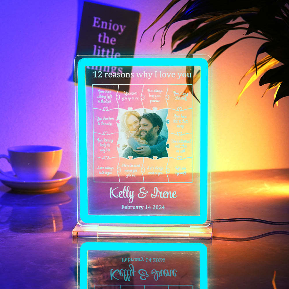 Personalized Photo Acrylic Neon Night Light Romantic Lighting Gifts For Her - 12 Reasons Why I Love You - mymoonlampau