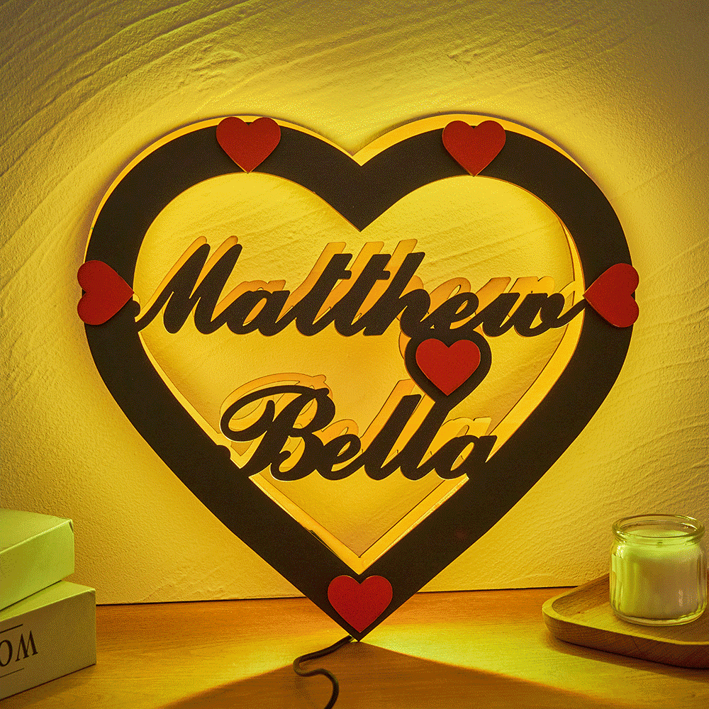 Custom Name Red Heart Night Light Romantic Wall Hanging LED Light Gifts For Couples - mymoonlampau