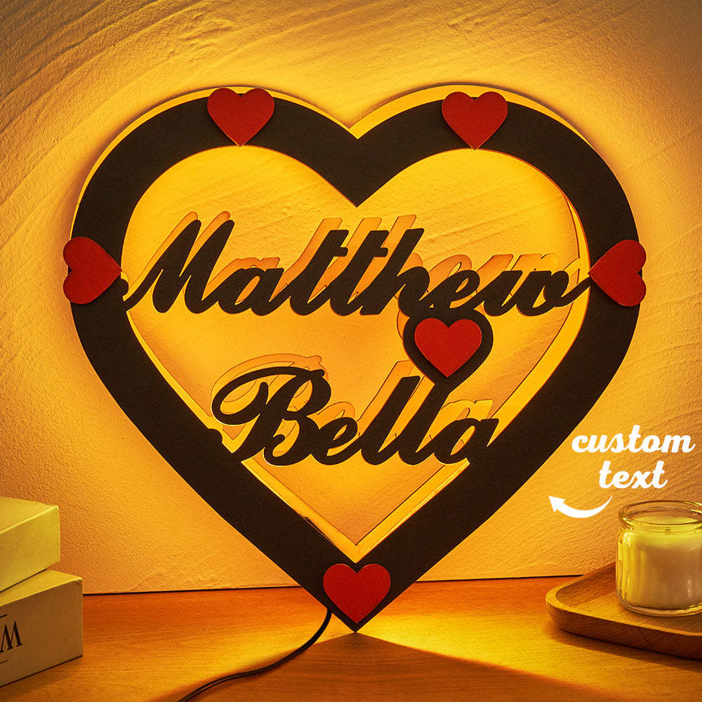 Custom Name Red Heart Night Light Romantic Wall Hanging LED Light Gifts For Couples - mymoonlampau