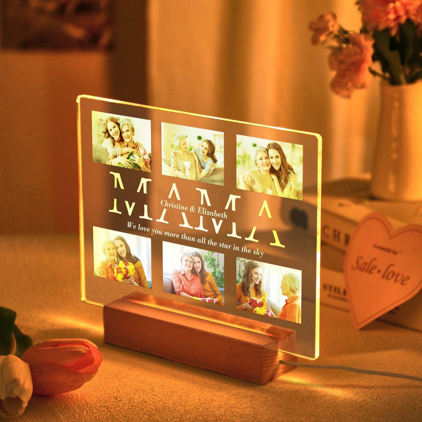 Custom Photo Night Lamp Personalized Acrylic LED Night Light with Text Mother's Day Gifts For Her - mymoonlampau