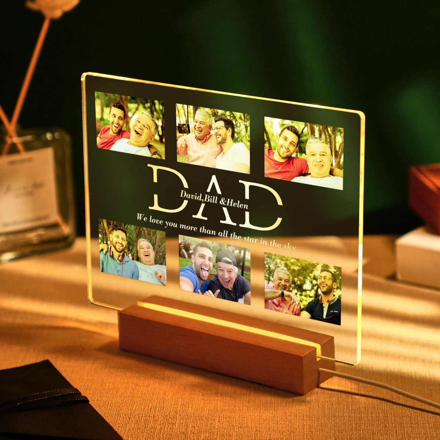 Custom Photo Night Lamp Personalized Acrylic LED Night Light with Text Father's Day Gifts For Him - mymoonlampau