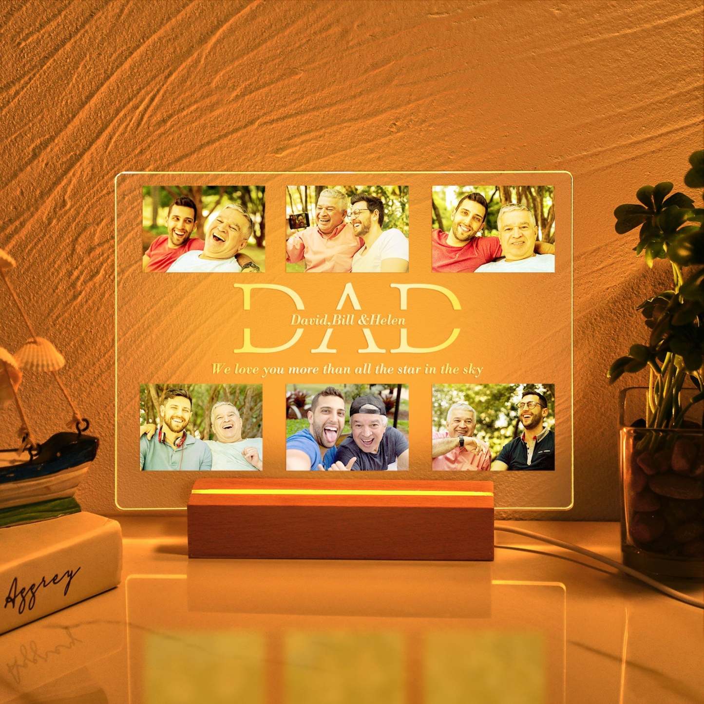 Custom Photo Night Lamp Personalized Acrylic LED Night Light with Text Father's Day Gifts For Him - mymoonlampau