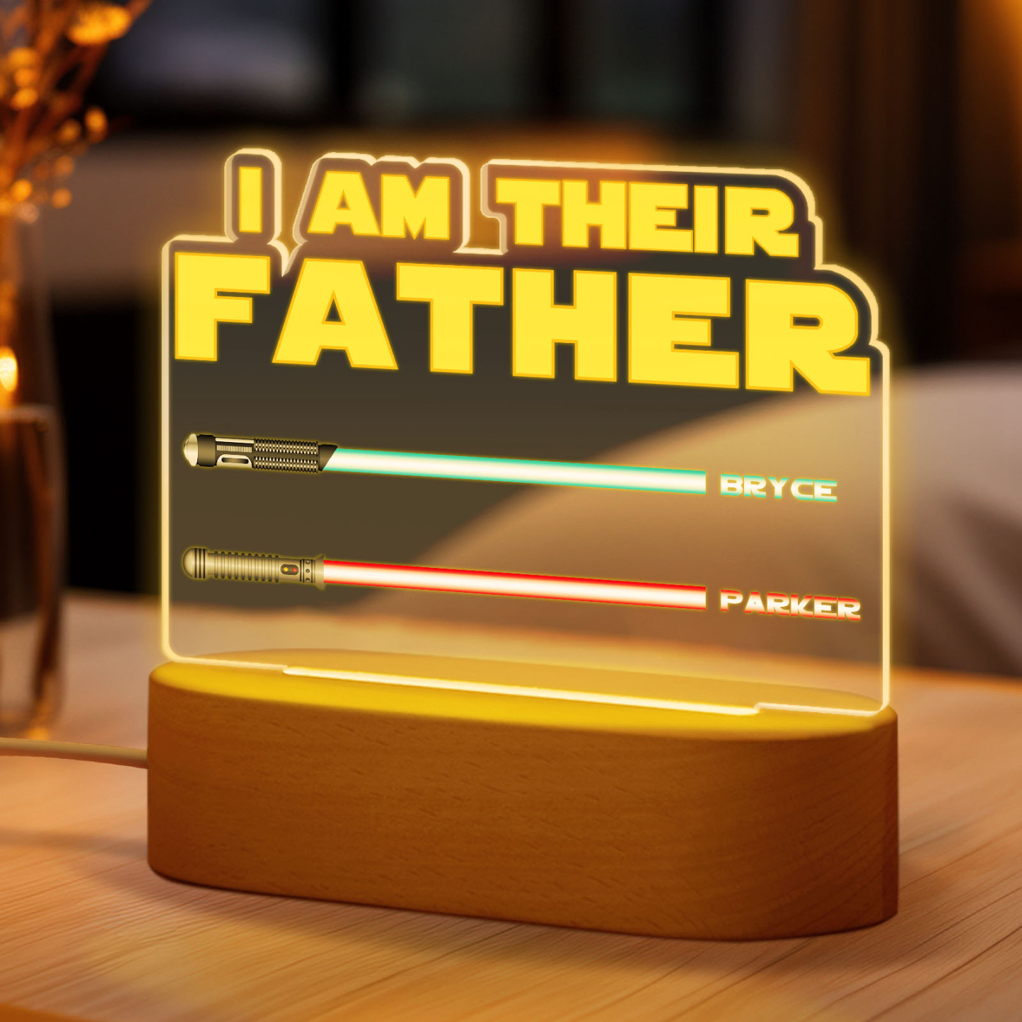I Am Their Father Personalized Lightsaber Night Light with Kids Names Custom Gifts for Dad -