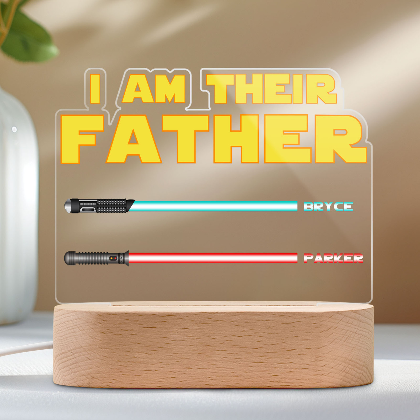 I Am Their Father Personalized Lightsaber Night Light with Kids Names Custom Gifts for Dad -