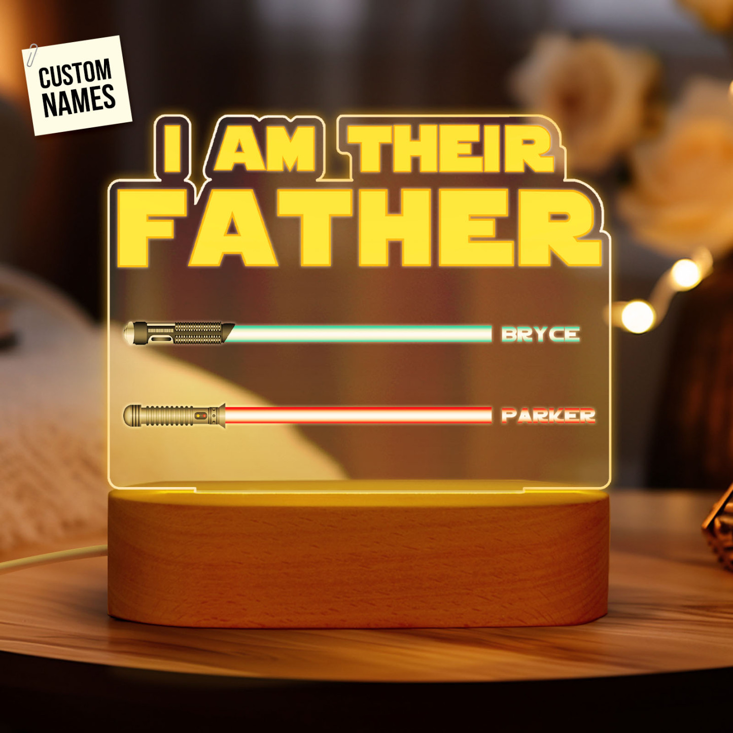 I Am Their Father Personalized Lightsaber Night Light with Kids Names Custom Gifts for Dad -