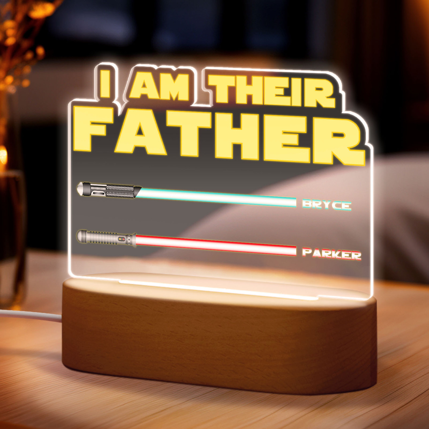 I Am Their Father Personalized Lightsaber Night Light with Kids Names Custom Gifts for Dad -