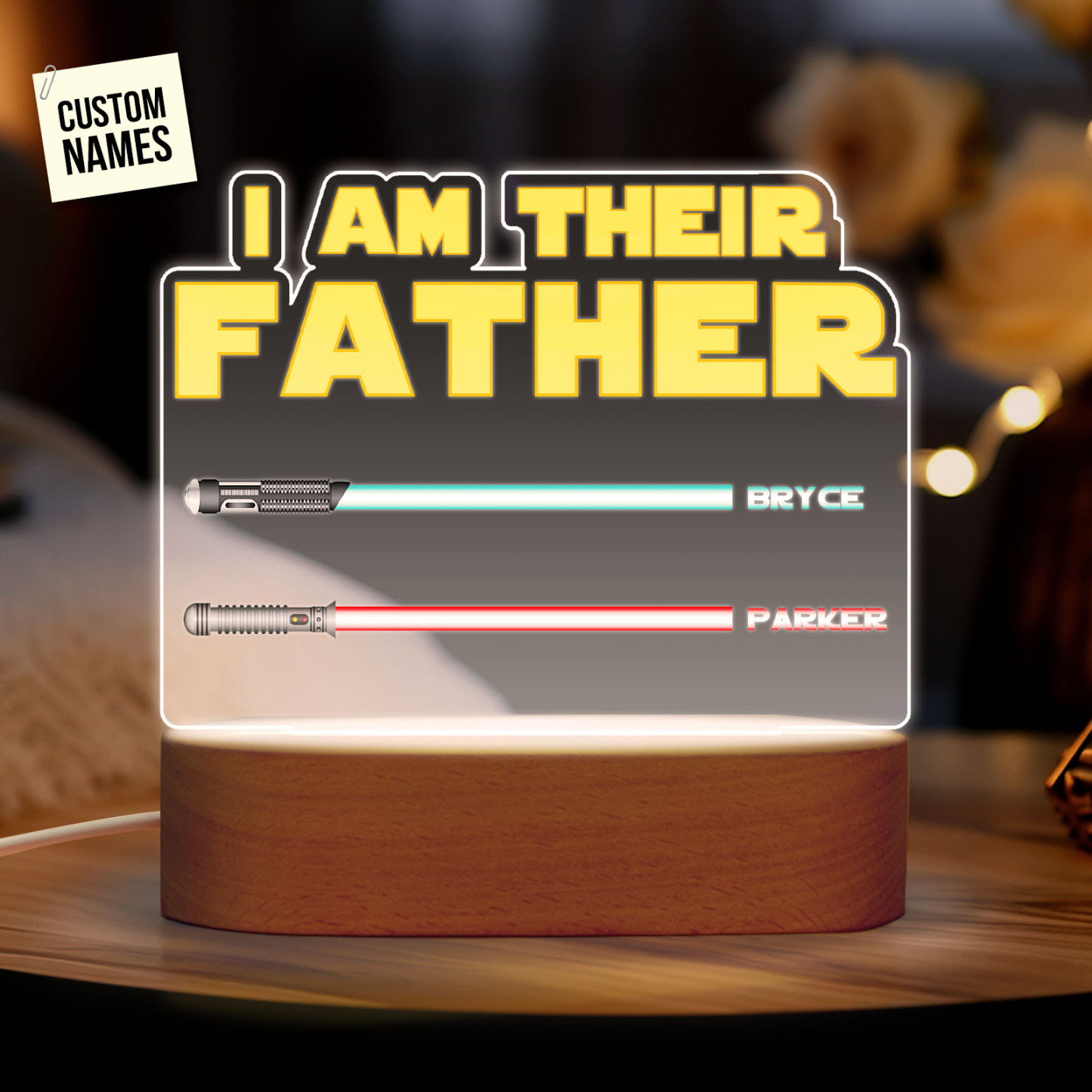 I Am Their Father Personalized Lightsaber Night Light with Kids Names Custom Gifts for Dad -