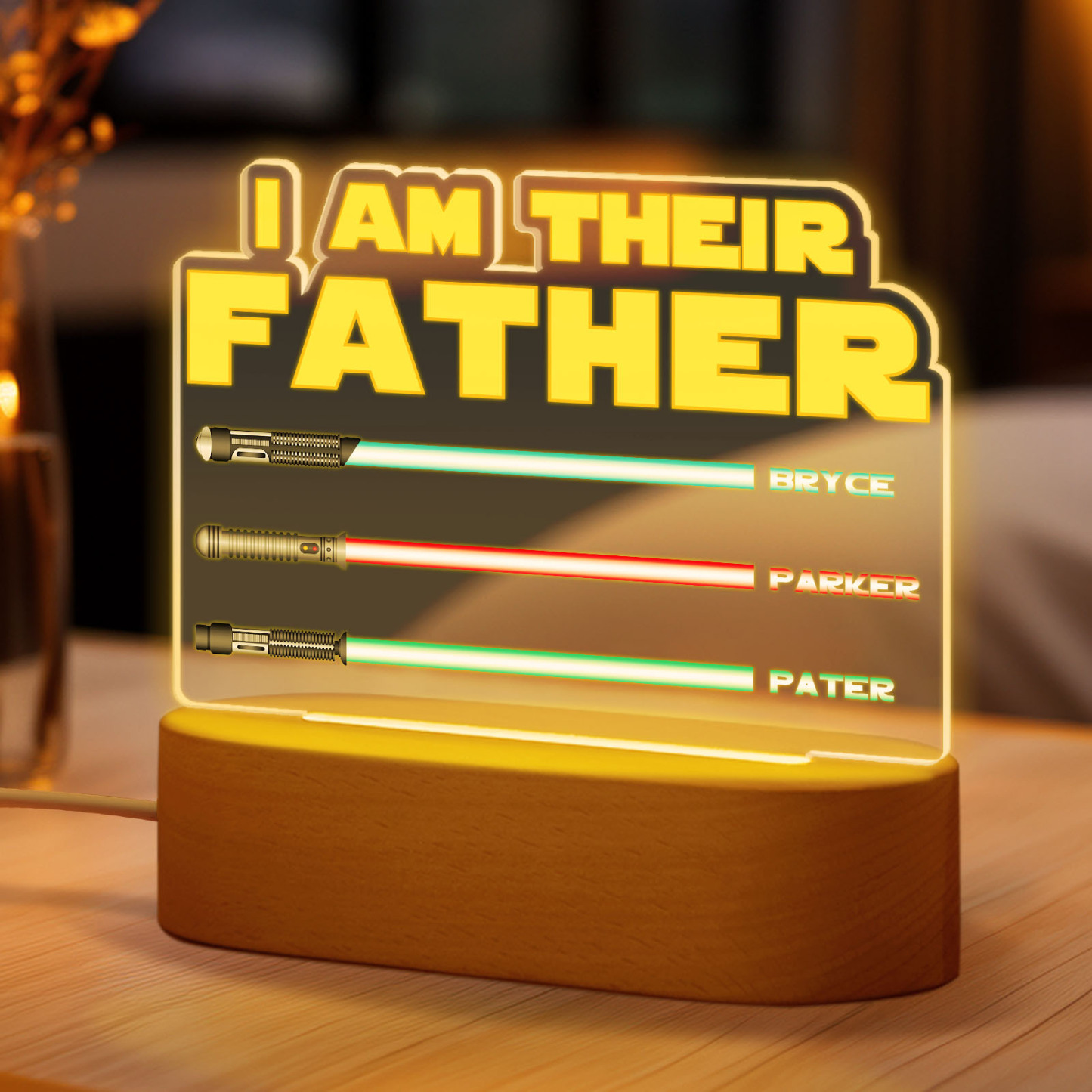 I Am Their Father Personalized Lightsaber Night Light with Kids Names Custom Gifts for Dad -