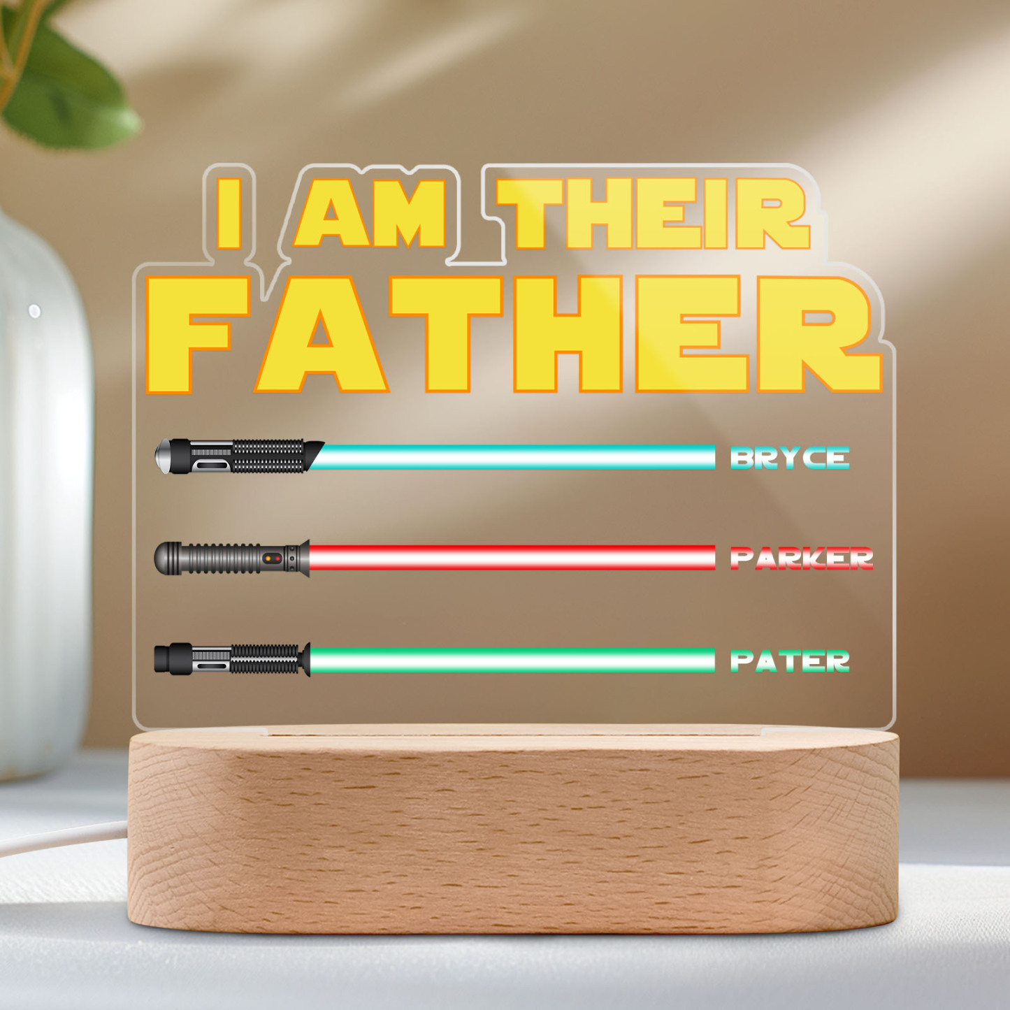I Am Their Father Personalized Lightsaber Night Light with Kids Names Custom Gifts for Dad -