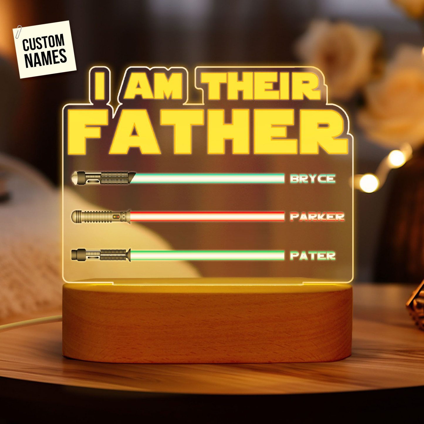 I Am Their Father Personalized Lightsaber Night Light with Kids Names Custom Gifts for Dad -