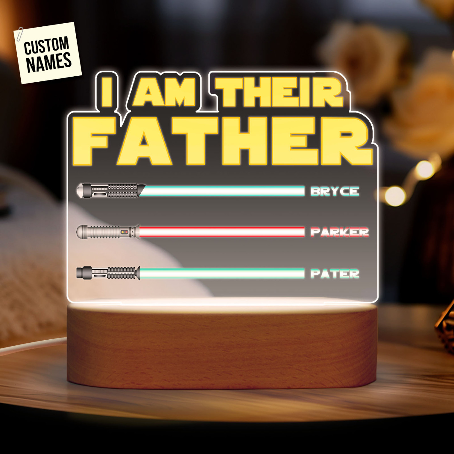 I Am Their Father Personalized Lightsaber Night Light with Kids Names Custom Gifts for Dad -