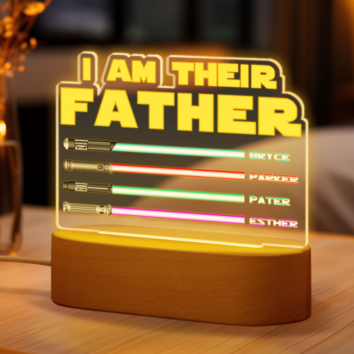 I Am Their Father Personalized Lightsaber Night Light with Kids Names Custom Gifts for Dad -