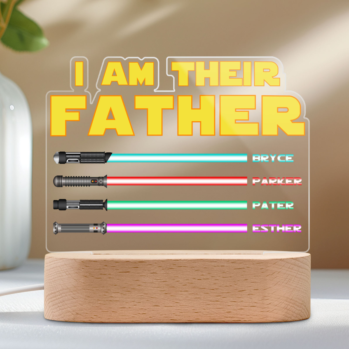 I Am Their Father Personalized Lightsaber Night Light with Kids Names Custom Gifts for Dad -